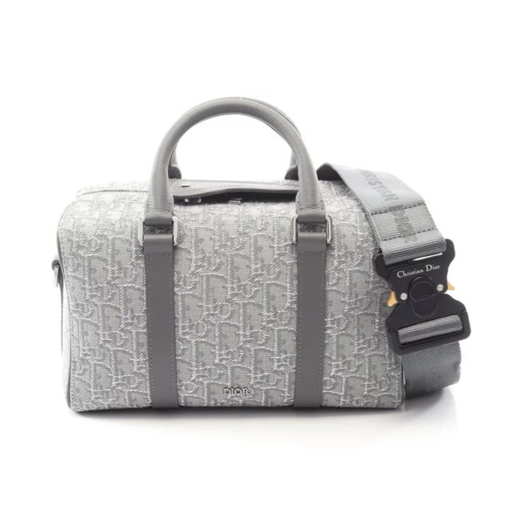 Dior Canvas Handbag Gray Leather Oblique Langot - Picture 2 of 6